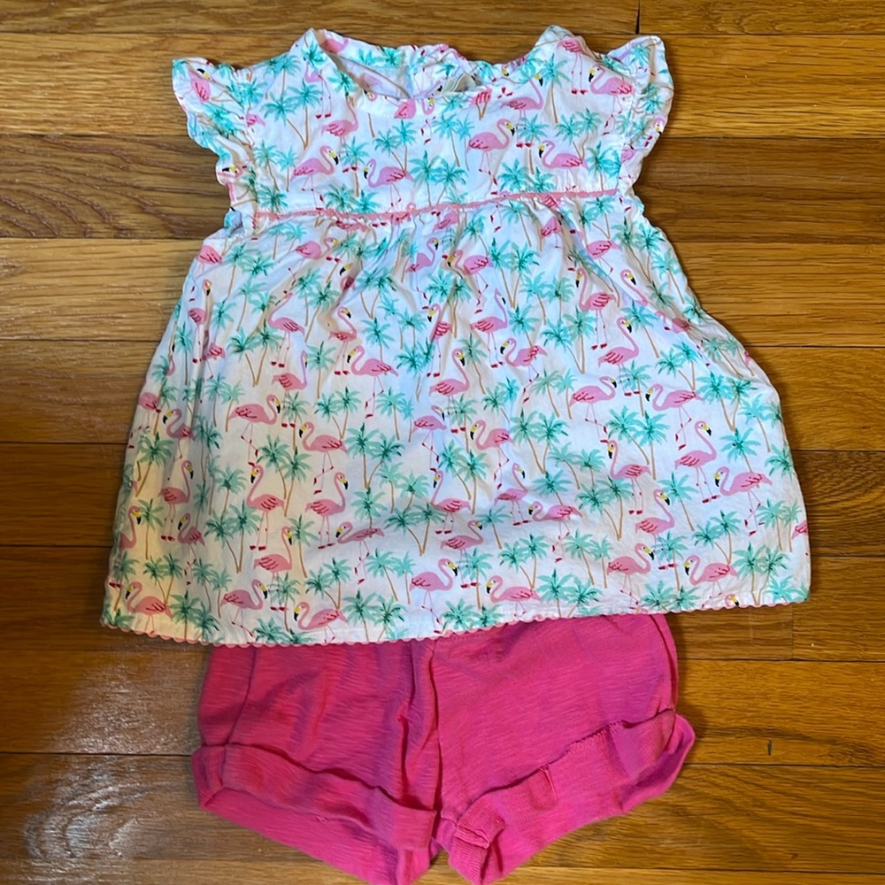 Toddler girl summer flamingo outfit. Size 2T. Boutique.